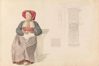 Adolph Tidemand - Sittende kvinne Dalen i Eidsborg interir med hjrneskap.webp