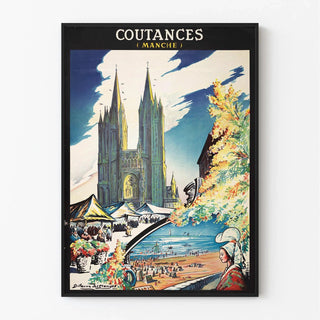 Affiche Coutances vintage – Cathédrale et marché