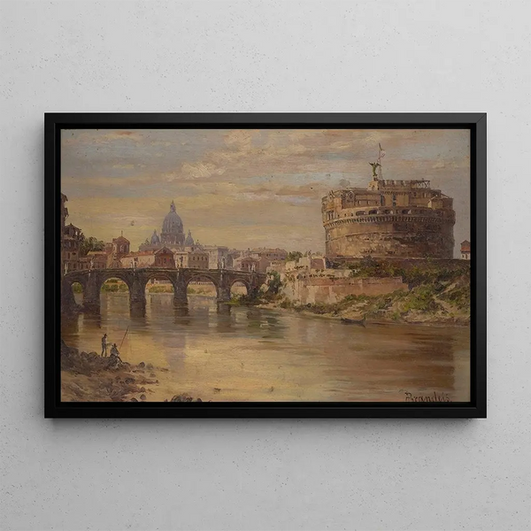 Vue du Tibre avec le château Saint-Ange et Saint-Pierre - Antonietta Brandeis — inramlat konstverk på väggen
