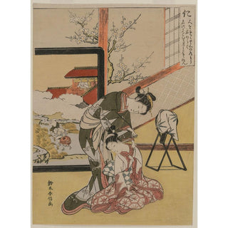 Bienveillance - Courtisane rasant le cou de son serviteur Cinq vertus confucéennes - Suzuki Harunobu | Reproduction Tableau Décoration murale affiche copie