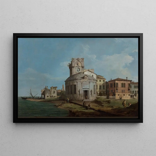 Canaletto - A Venetian Capriccio with an oval church by the Lagoon.webp