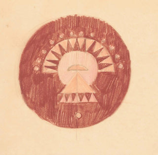 Croquis divers pour des plateaux de table incrustés avec un motif circulaire rouge et orange - Winold Reiss