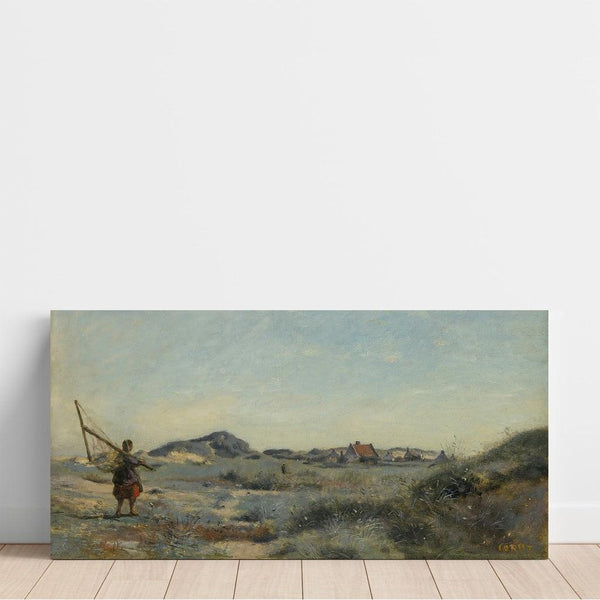 Reproduktion av målningen Dunkerque. En räkmåsare av Jean-Baptiste-Camille Corot