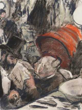 Edgar Degas - Ludovic Halvy trouve Madame Cardinal dans les loges.webp