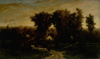 Edward Mitchell Bannister - Untitled woman with cattle and sheep at dusk.webp