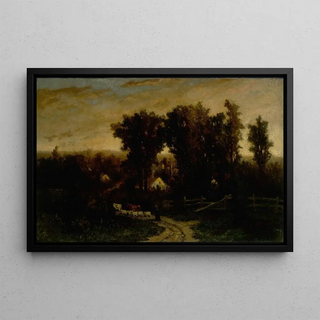 Edward Mitchell Bannister - Untitled woman with cattle and sheep at dusk.webp