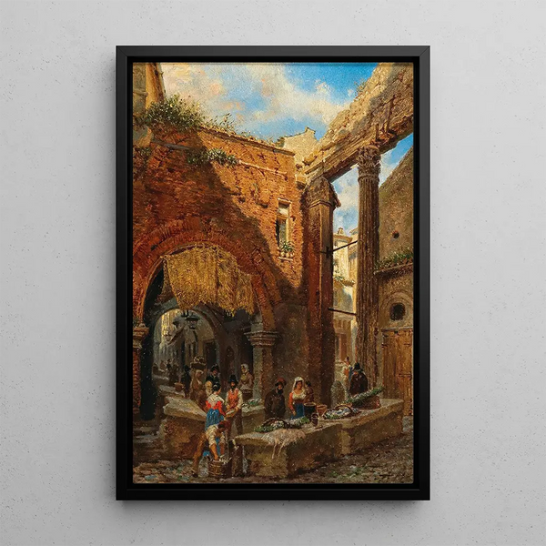 Vue du portique d'Octavie à Rome avec l'ancien marché aux poissons - Franz Alt — inramlat konstverk på väggen