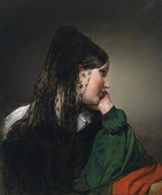 Friedrich von Amerling - Mdchen im Profil mit schwarzer Mantille.webp