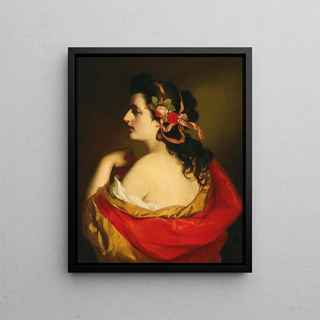 Friedrich von Amerling - Portrait of a young girl in profile with bands in her hair.webp