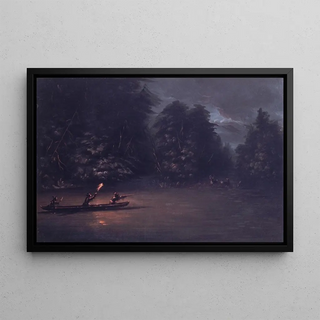 George Catlin - Deer Hunting By Torchlight In Bark Canoes.webp
