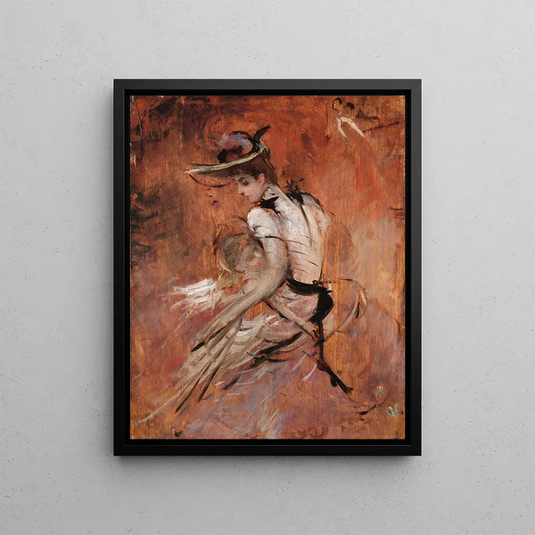 En ung mor med hatt - Giovanni Boldini — inramlat konstverk på väggen