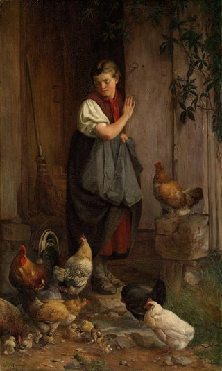 Hans Thoma - Feeding chickens.webp