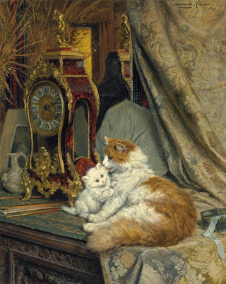 Henritte RonnerKnip - A Mother Cat and her Kitten with a Bracket Clock.webp