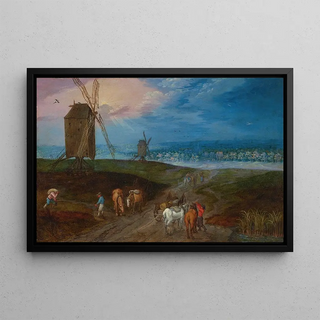 Jan Brueghel the Younger - An extensive landscape with travelers before a windmill.webp