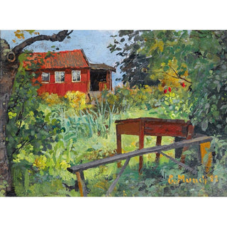 Jardin avec maison rouge - Edvard Munch | Reproduction Tableau Décoration murale affiche copie