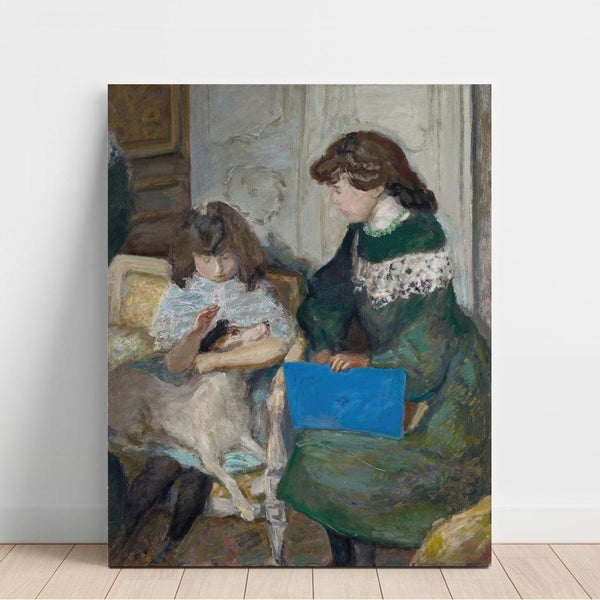 Reproduktion av målningen unga flickor med hund (Två av Alexandres d'Alexandre Natanson flickor) - Pierre Bonnard