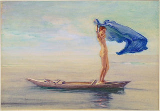 John La Farge - Girl in Bow of Canoe Spreading Out Her LoinCloth for a Sail Samoa.webp