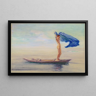 John La Farge - Girl in Bow of Canoe Spreading Out Her LoinCloth for a Sail Samoa.webp