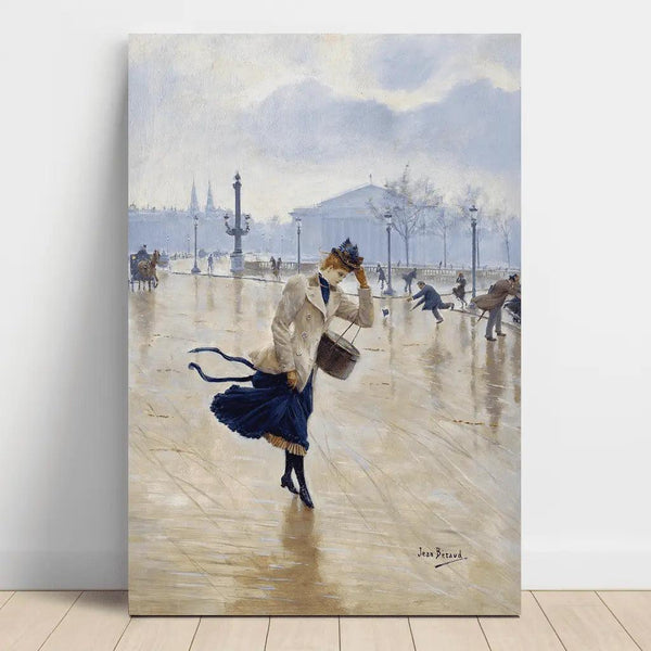 Reproduktion av målningen av en blåsigt dag på Place de la Concorde - Jean Béraud