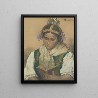 Jozef Hanula - Reading in traditional costume.webp