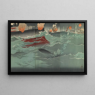 Kobayashi Kiyochika - Our Torpedo Hitting a Russian Warship at the Great Naval Battle of Port Arthur.webp