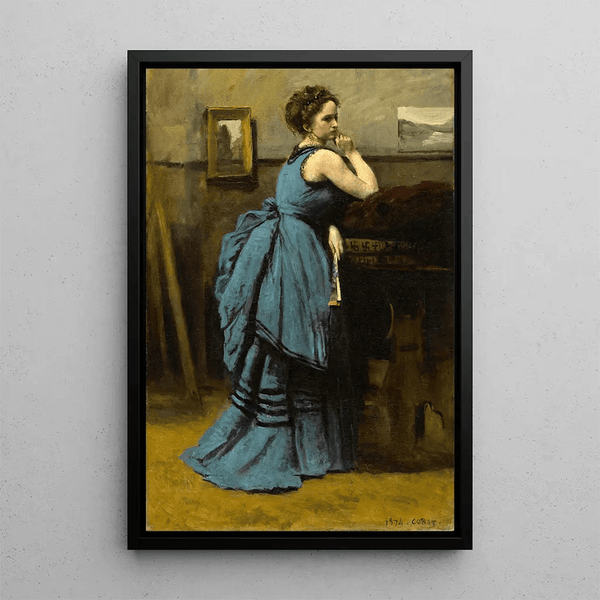 Reproduktion av målningen La Dame en bleu av Jean-Baptiste-Camille Corot