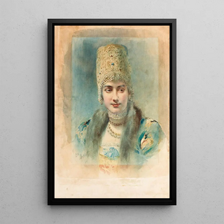 Lon Bakst - Girl Wearing a Kokoshnik and Pearl Choker.webp