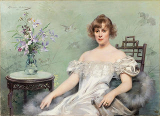 Louise Abbma - A young woman with a vase of flowers.webp