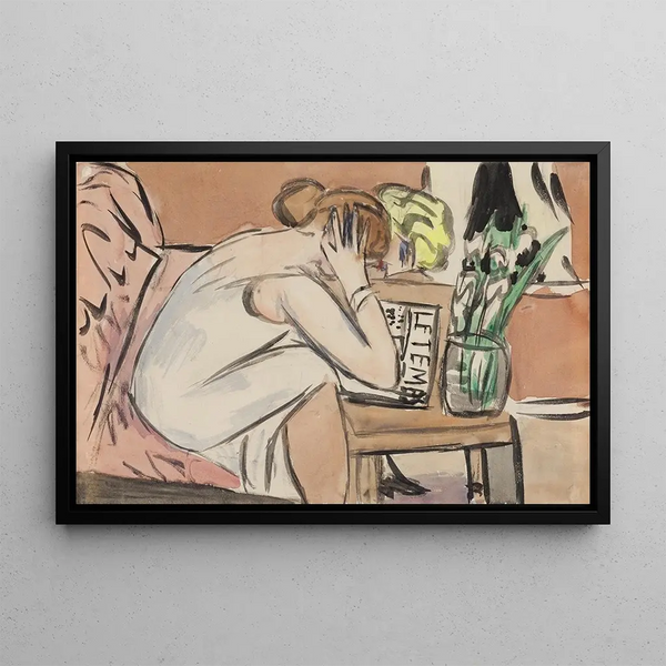 Oavslutad målning Två unga flickor läser - Max Beckmann — inramlat konstverk på väggen