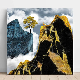 Montagne dorée | Collage artistique | Reproduction Tableau Décoration murale affiche copie