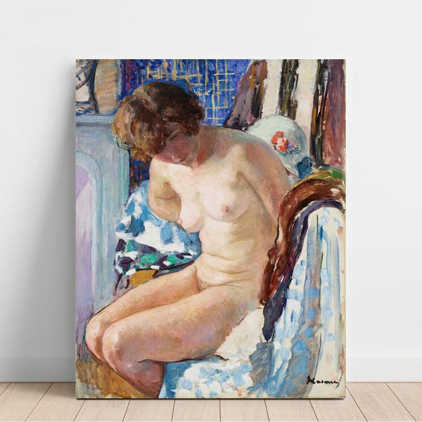 Reproduktion av målningen av den sittande figuren nära eldstaden - Henri Lebasque