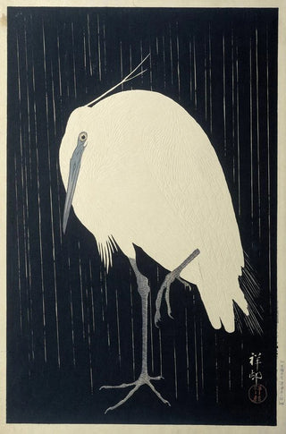 Ohara Koson - Egret in the rain.webp