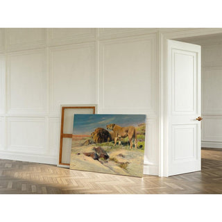 Paire de lions dans la steppe - Wilhelm Kuhnert | Reproduction Tableau Décoration murale affiche copie
