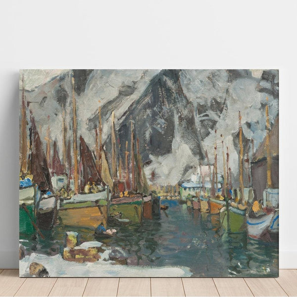 Reproduktion av målningen Bland fiskebåtarna i Svolvær, studie av Lofoten - Anna Boberg