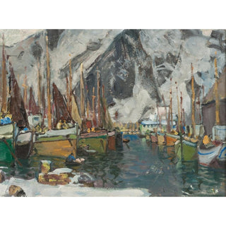 Parmi les bateaux de pêche à Svolvær, étude des Lofoten - Anna Boberg | Reproduction Tableau Décoration murale affiche copie