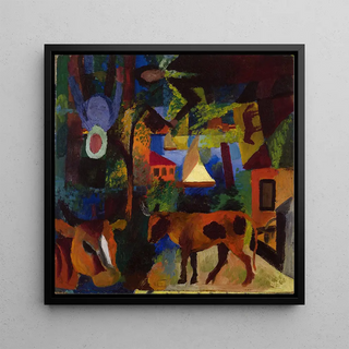 Paysage avec des vaches, un voilier et des figures - August Macke