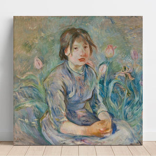 Paysanne fille au milieu de tulipes de Berthe Morisot | Reproduction Tableau Décoration murale affiche copie