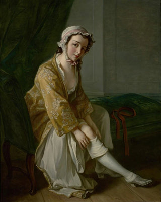 Philippe Mercier - A Young Woman Pulling on Her Stocking.webp