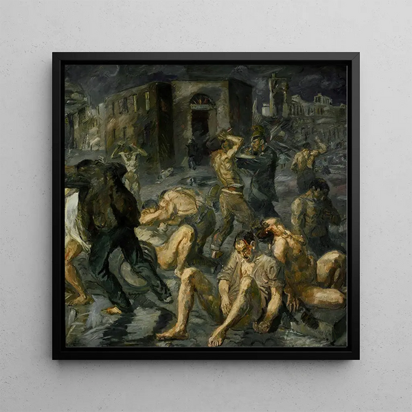 Scen av förstörelsen av Messina - Max Beckmann — inramlat konstverk på väggen