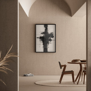 Tableau Abstrait Noir et Blanc – Impulsion Abstraite | Affiche Minimaliste Énergique | Poster Moderne Expressionniste Monochrome