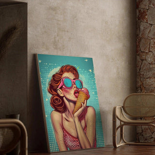 Tableau Pop Art – Douceur d’Été | Affiche Vintage Colorée Femme à la Glace | Poster Rétro Inspiré de Lichtenstein pour Déco Moderne