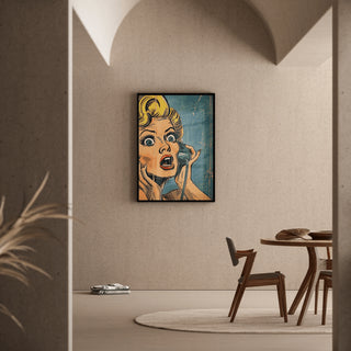 Tableau Pop Art – Surprise au Téléphone | Affiche Vintage Rétro Style BD | Poster Coloré Inspiré de Lichtenstein pour Déco Murale Dynamique