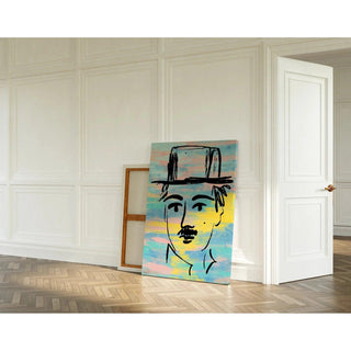 Tableau Street Art – Charlie Chaplin Pastel | Affiche Pop Art Colorée Style Minimaliste | Poster Cinéma Rétro pour Déco Murale