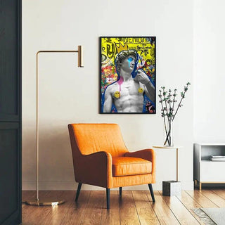 Tableau Street Art – David Punk Pop | Affiche Graffiti Colorée Style Urbain | Poster Moderne Déco Pop Culture et Détournement Classique