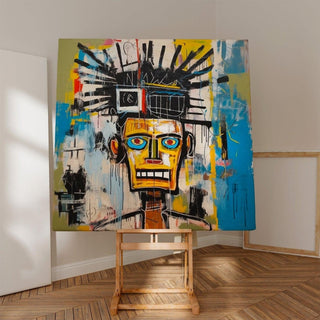 Tableau Street Art – Visage Mécanique de la Rue | Affiche Murale Pop Art Style Basquiat | Déco Urbaine Colorée pour Intérieur Moderne