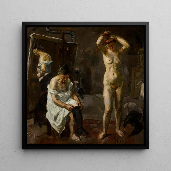 Tre kvinnor i ateljén - Max Beckmann — inramlat konstverk på väggen