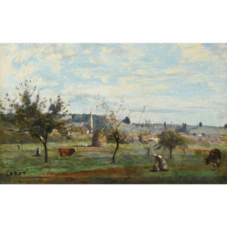 Un Village des Environs de Mantes de Jean-Baptiste Camille Corot | Reproduction Tableau Décoration murale affiche copie