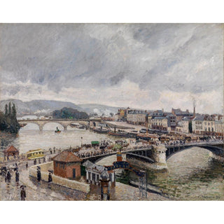 Vue sur le grand pont, Rouen, Pluie - Camille Pissarro | Reproduction Tableau Décoration murale affiche copie