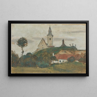 Walther Gamerith - Landschaft mit Kirche und Dorf.webp