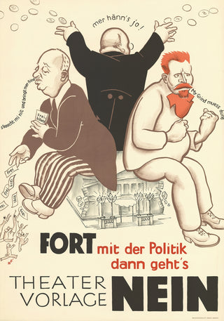 Vintageaffisch för teater 'Theatervorlage Nein' i karikatyrstil med politisk humor